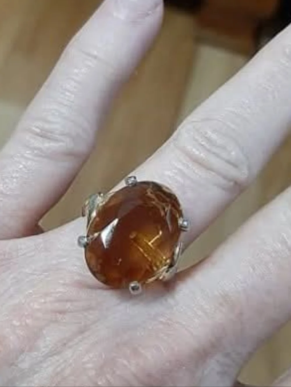 Vintage Chic Sarah Coventry Amber Smoky Topaz Glass Adjustable Ring